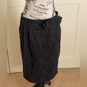 Forever charcoal black brocade midi pencil skirt bow pockets